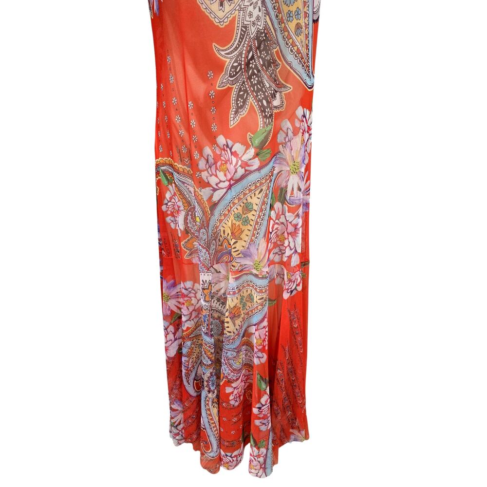 Johnny Was Paisley Mesh Dress Orange - Picture 6 of 9